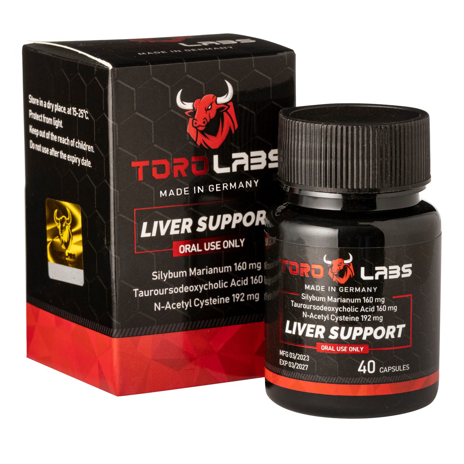 בקבוק תוסף תמיכה כבדית של חברת Toro Labs מתוצרת גרמניה